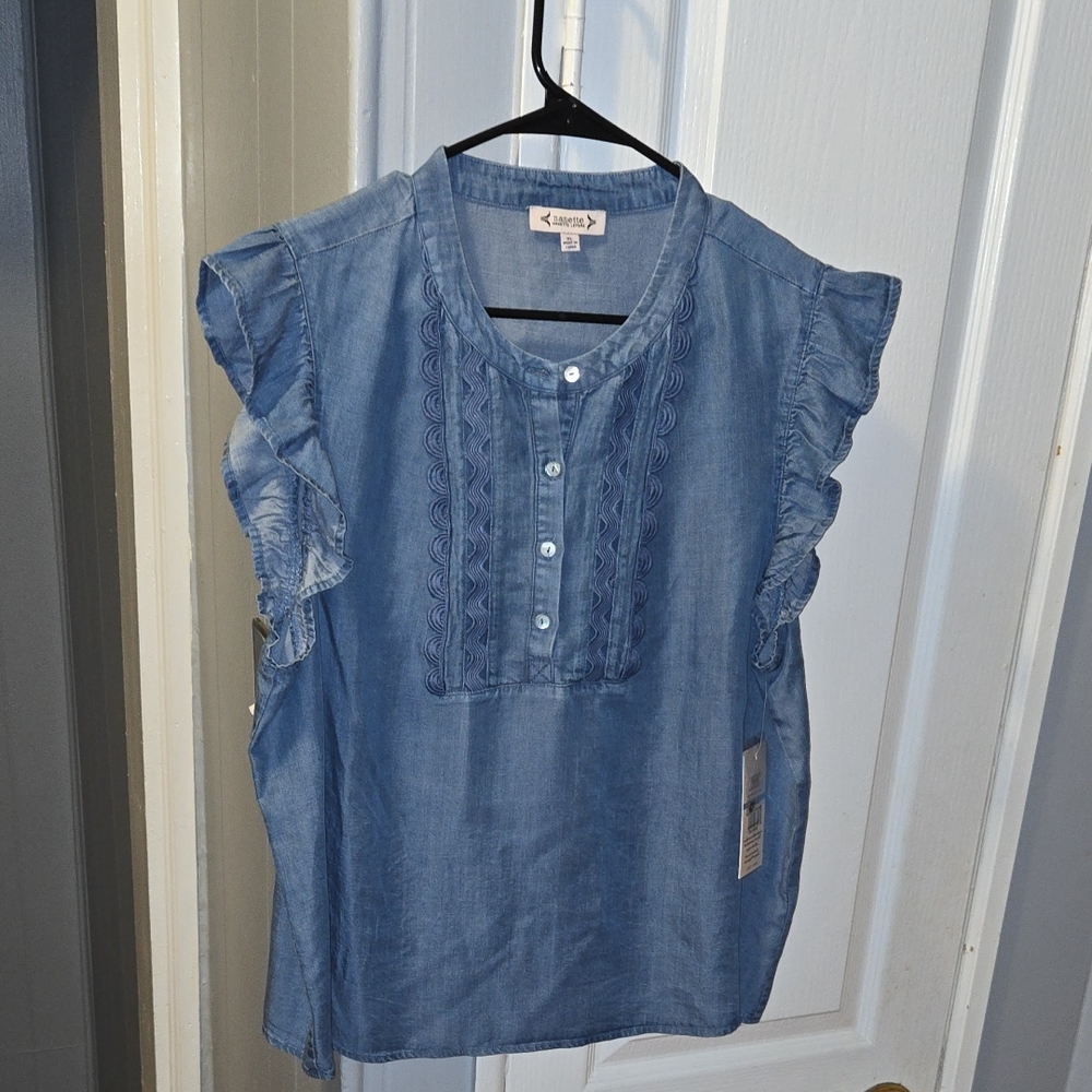 Nanette Lepore Blue Ruffle Blouse